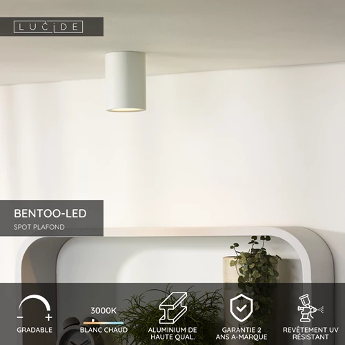 Lucide BENTOO-LED - Spot plafond - Ø 8 cm - LED Dim. - GU10 - 1x5W 3000K - Blanc - USP
